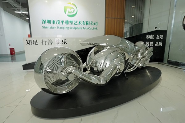 Futuristic Stainless Steel Motorcycle Sculpture – Custom Concept Bike Art for Interior Display